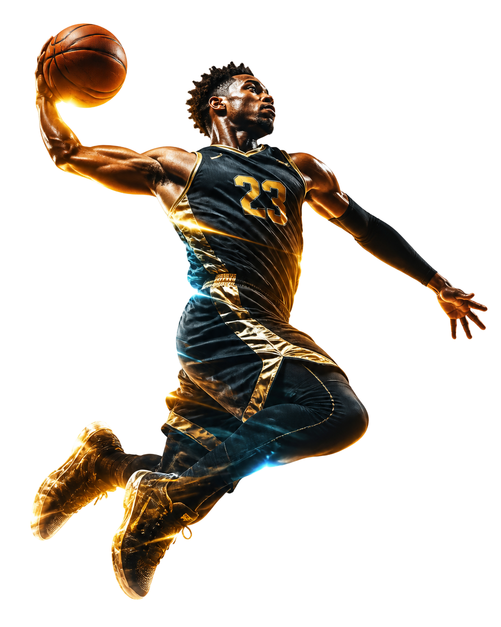 Basketball player rising for a slam dunk