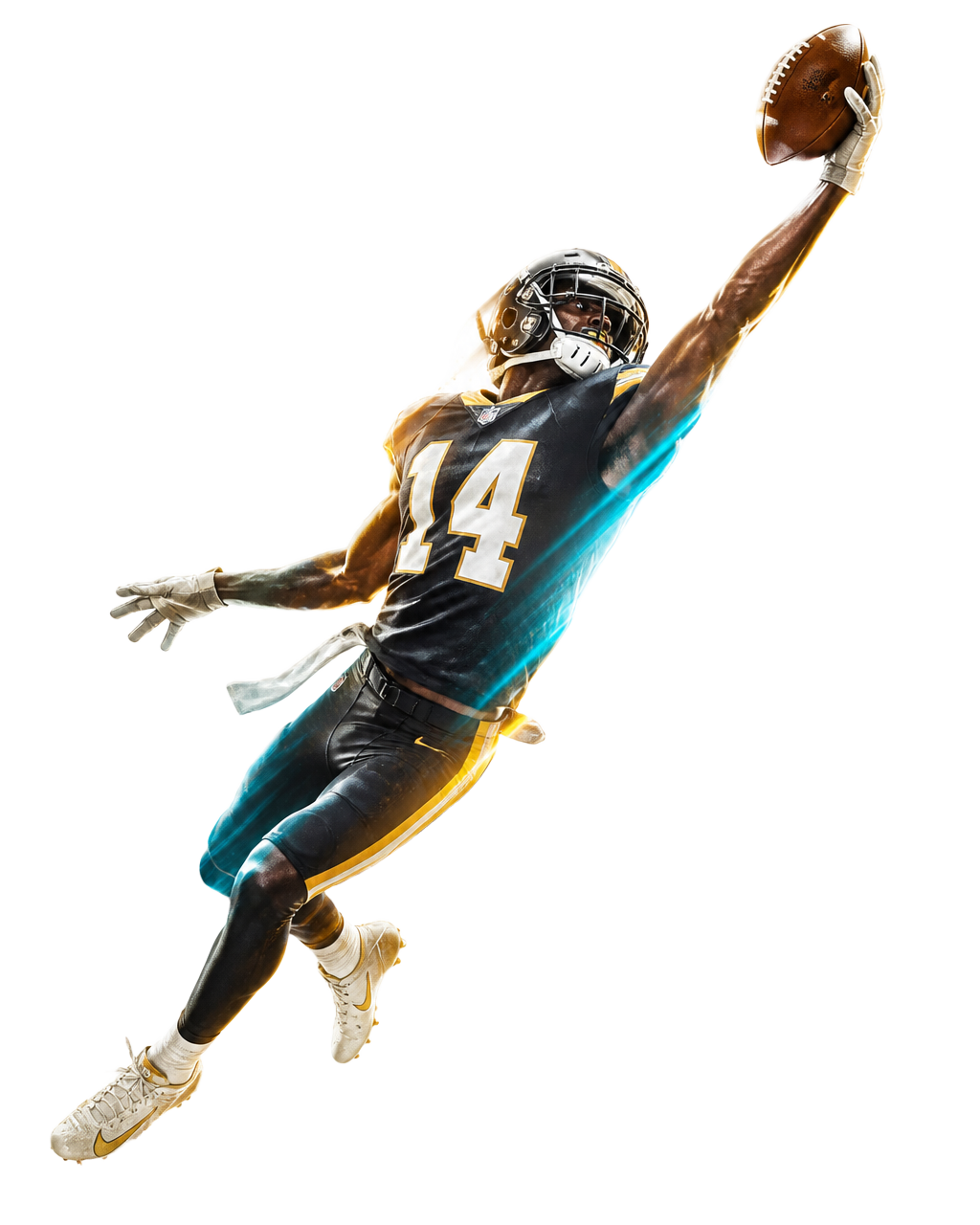 Football receiver making a one-handed catch